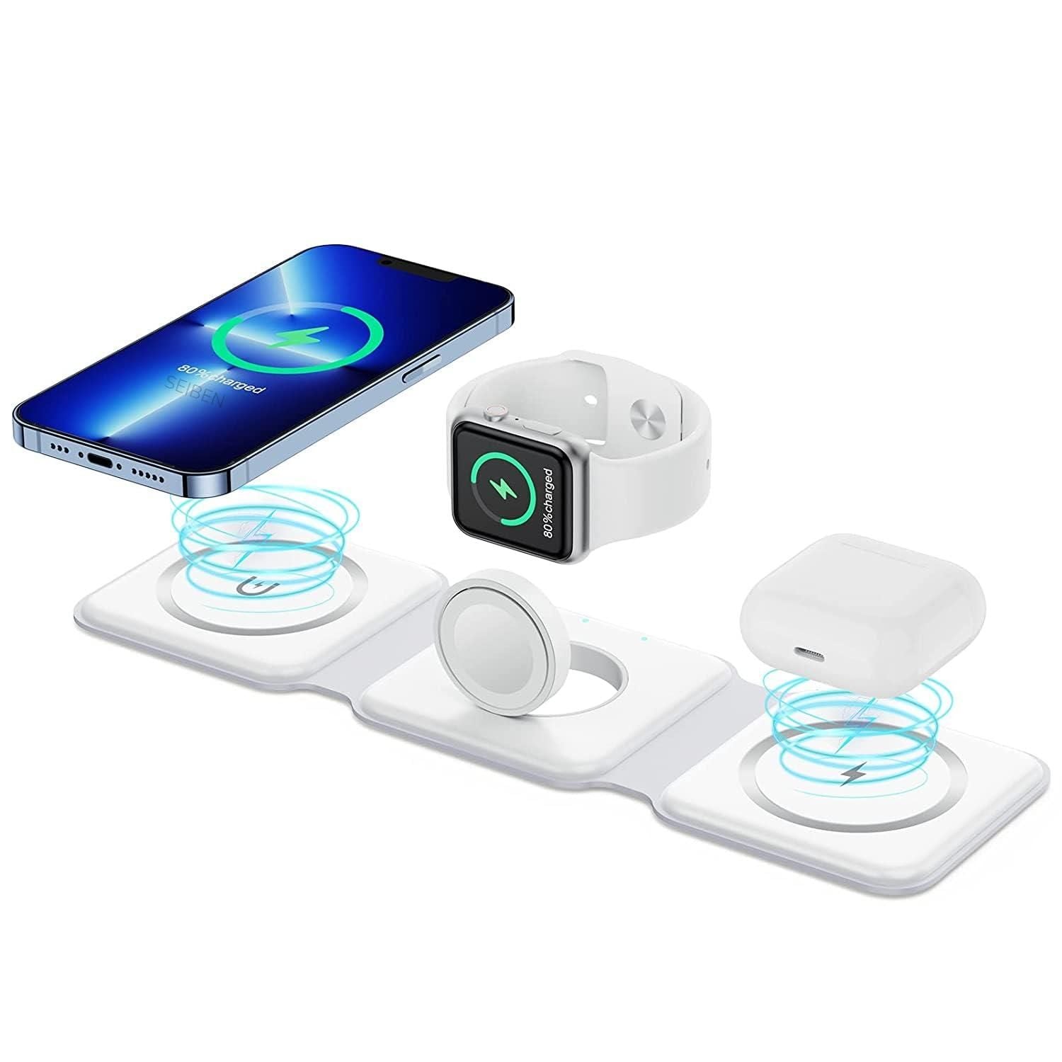 MagFold™ 3-in-1 Magnetic Wireless Charging Station – Foldable MagSafe Ready for iPhone, Apple Watch & AirPods