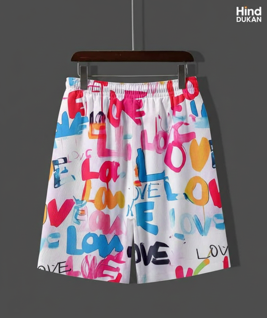 Men's Urban Graffiti Print Co-ord Set - Slim Fit Cotton Blend Summer Shirt & Shorts