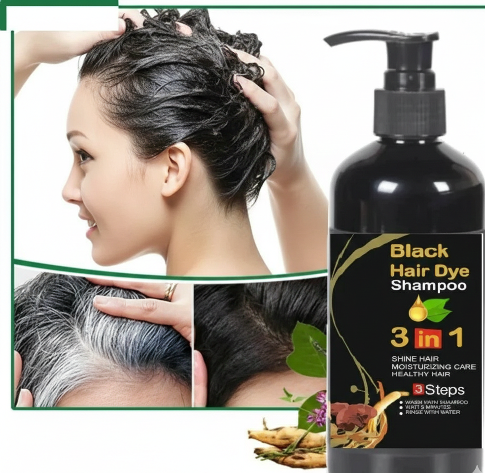 Unisex Instant Black Herbal Hair Dye Shampoo (3-in-1)